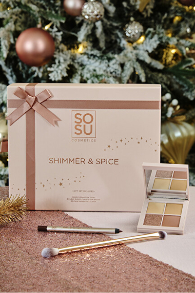 Set grimi SOSU Cosmetics Shimmer & Spice, hije + brushë + laps