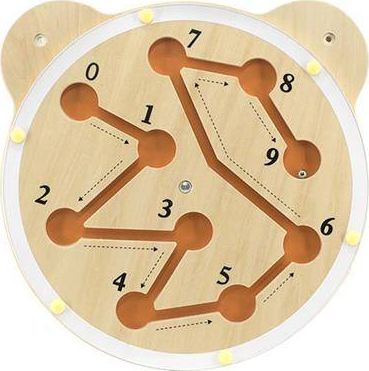 Lodër druri për mur Viga Wall Toy Track Ball, edukative me top çeliku, 30 x 30 cm, ngjyrë druri