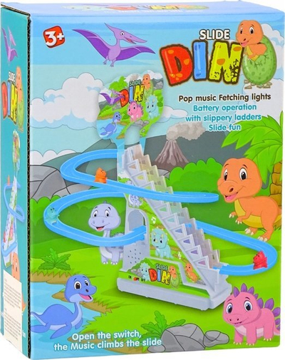 Lodër pistë me dinosaurus Lean Toys, me shkallë, drita dhe tinguj, shumëngjyrëshe