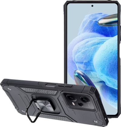 Kopertinë telefoni për Xiaomi Redmi Note 12 Pro 5G edhe Poco X5 Pro, me unazë metalike, mbrojtëse, e zezë