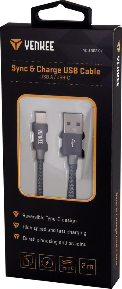 Kabllo USB YENKEE YCU 302 GY, USB A 2.0 në USB C, 2m, gri