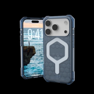 Kapotë telefoni UAG Essential Armor MagSafe për iPhone 17 Pro, mban mirë nga goditjet, blu transparente