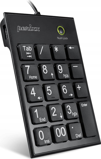 Tastierë numerike Perixx PERIPAD 202HB, me kabllo, me porta USB shtesë, e zezë