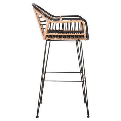 Stol bari Allegra HM5690.11, metal dhe ratan sintetik, 108 cm, i zi dhe bezhë
