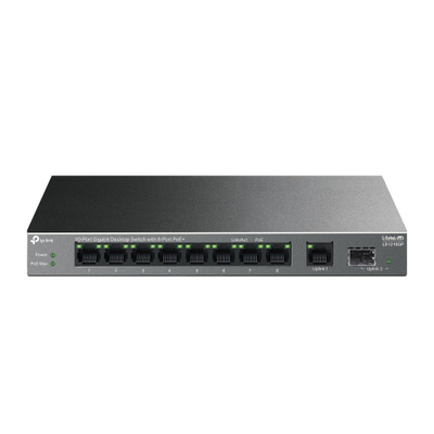 Мрежен свич TP-Link LS1210GP, 10 гигабитни порти, 8 PoE+ порти, сив