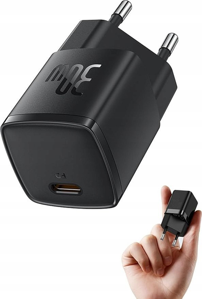 Полнач за мрежа Baseus GaN, 30W, USB C PD3.0 QC3.0 PPS, бел