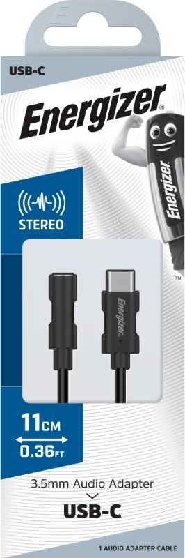 Adapter audio Energizer Ultimate, USB-C në 3.5mm, 11 cm, i zi