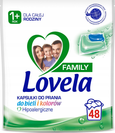 Капсули детергент Lovela Family, 48 парчиња, за чувствителна кожа