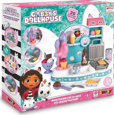 Set lojërash kuzhinë akulloresh Smoby Gabby’s Dollhouse, 20 aksesorë, për fëmijë 3+, shumëngjyrësh