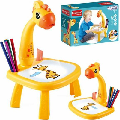 Tavolinë vizatimi me projektor Woopie Giraffe Legs, 36 slajde, set me 12 markera, e verdhë