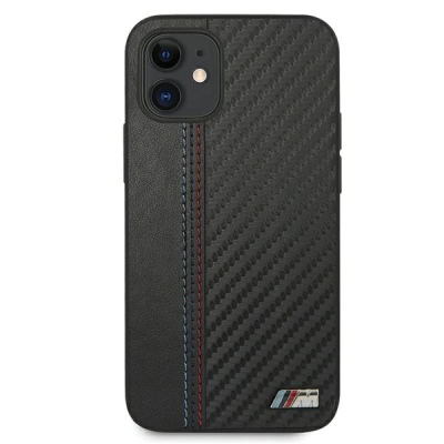 Mbulesë telefoni BMW M Collection Carbon Stripe për iPhone 12 mini, lëkurë PU, e zezë