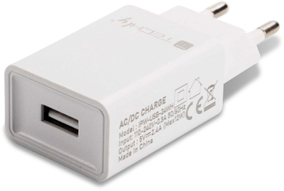 Karikues muri Techly USB A, 5V 2.4A 12W, i bardhë
