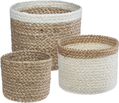 Set shporta dekorative H&amp;S Decoration, 3 copë, jute natyrale, të bardha