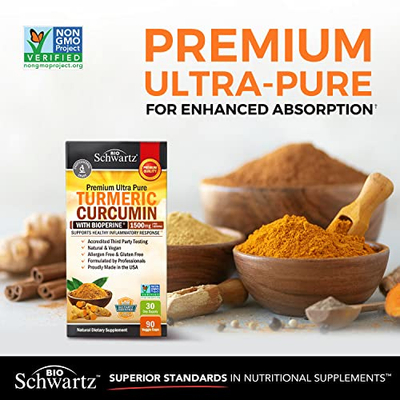 Suplement BioSchwartz me shafran Indie (Turmeric Curcumin), 1500mg, me BioPerine, 90 kapsula