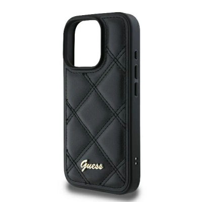 Këllëf telefoni Guess Quilted Metal Logo për iPhone 16 Pro Max, 6.9", i zi