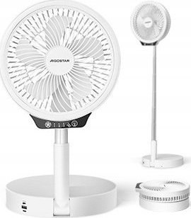 Ventilator portativ Aigostar Paula, palosës me këmbë deri 1 m, USB‑C, me unazë LED, i bardhë