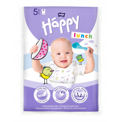 Slina njëpërdorimëshe për fëmijë Bella Baby Happy Lunch, higjienike, 5 copë, shumëngjyrëshe