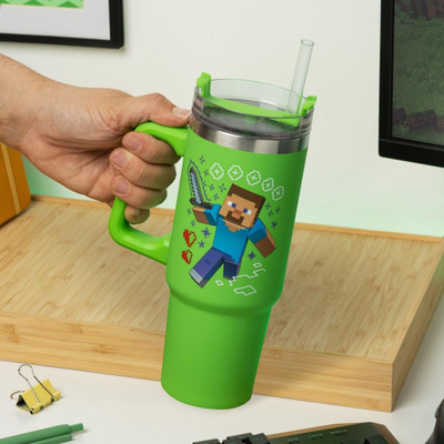 Gotë termo Minecraft Green, 900ml, me pipëz, jeshile