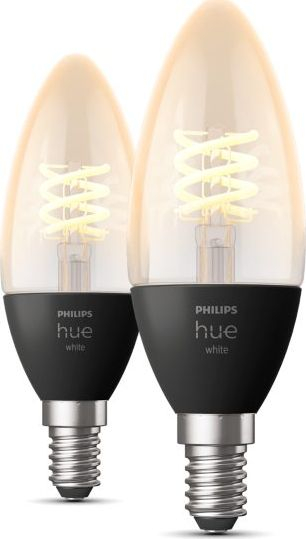 Llamba të zgjuara Philips Hue B39 Filament, set me 2 copë, LED 4.5W E14, dritë e ngrohtë