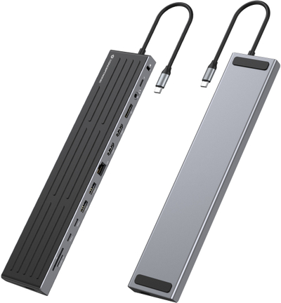 Docking station Conceptronic 14 in 1, USB C, 2x HDMI DP 4K, argjendtë