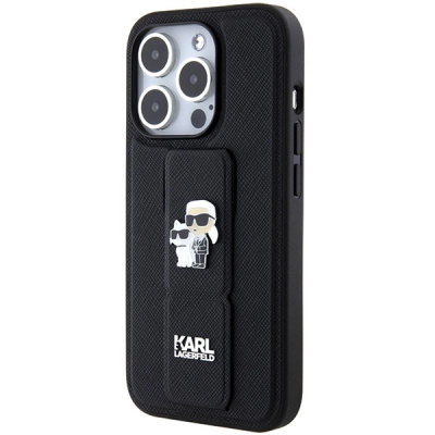 Mbrojtës telefoni Karl Lagerfeld KLHCP15LGSAKCPK, iPhone 15 Pro 6.1", hardcase Gripstand Saffiano, i zi