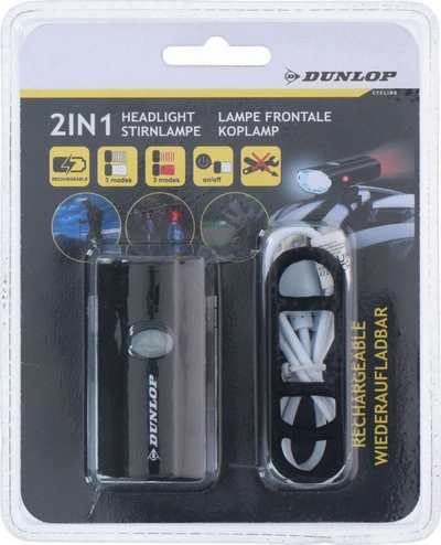 Dritë biçiklete Dunlop 472843, 2 në 1, USB e karikueshme, e zezë edhe e bardhë