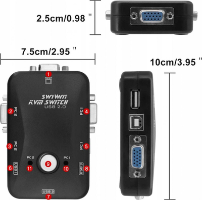Switch KVM Pawonik VGA 2x1, 3x USB, i zi