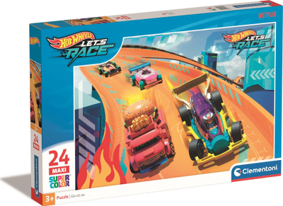 Puzzle i madh Clementoni Hot Wheels 28523, 24 copa, 62 x 42 cm, shumngjyrësh
