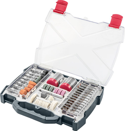Set aksesorësh GRAPHITE 55H084, për mini mulli, 99 copa, në kuti plastike transparente