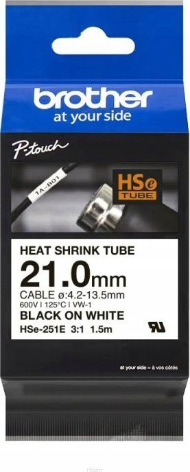 Tub termokontraktues Brother HSE-251E, 21mm, i zi mbi të bardhë