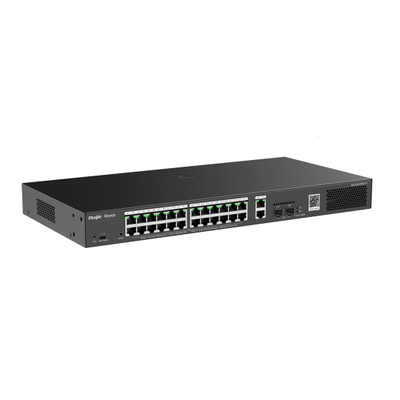 Switch rrjeti Ruijie 28 porta Gigabit PoE, 24x RJ45 PoE, menaxhim inteligjent cloud, i zi