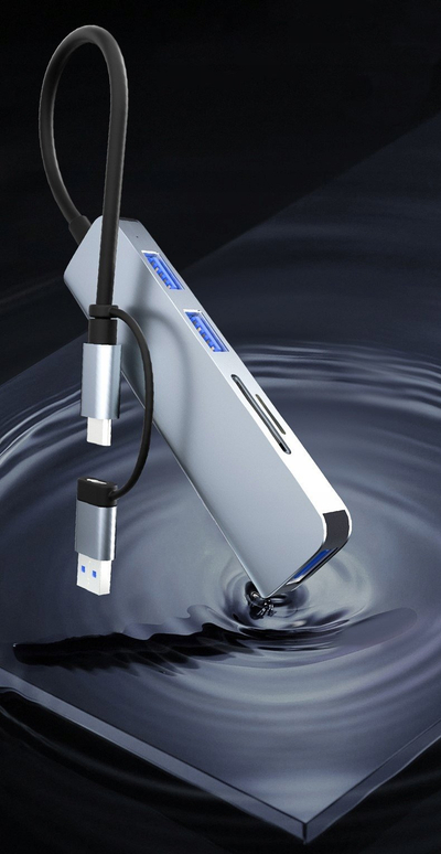 HUB USB Bounn 5w2, USB Type C, USB 3.0, USB 2.0, SD TF, gri