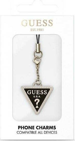 Varëse telefoni Guess Triangle Diamond Charm, me gurka, metal i artë, lidhëse e zezë