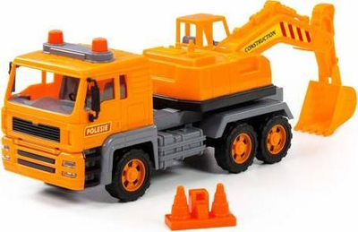 Lodër eskavator Polesie Almaz Wader 86709, me mekanizëm me inerc, plastikë, portokalli