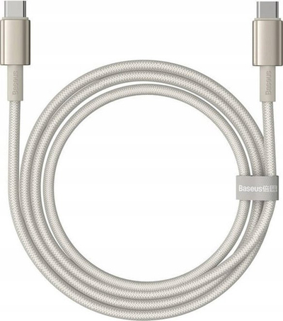 Kabllo karikimi Baseus Tungsten Gold, Type C në Type C, 100W, 1m, e bardhë