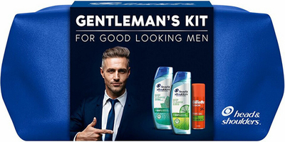 Set dushi head & shoulders Gentleman's Kit, Shampo kundër zbokthit Deep Cleanse Oil Control 300 ml + Shampo kundër zbokthit Deep Cleanse Itch Relief 300 ml + Xhel rroje për lëkurë të ndjeshme 75 ml + çantë kozmetike