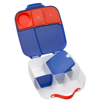 Kuti ushqimi b.box Snack Box Superman, me ndarje, mbyllje e sigurt, blu