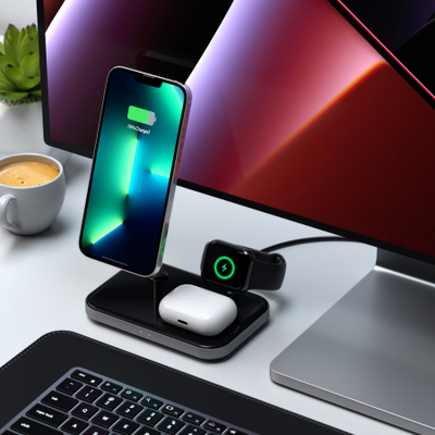 Karikues pa tel 3 në 1 Satechi ST-WMCS3M, MagSafe, USB-C, i zi