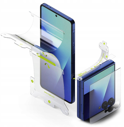 Set mbrojtës Ringke Protector Pro 3 në 1 për Samsung Galaxy Z Flip 7, xham i fortë, film vetë–rregullues, transparent