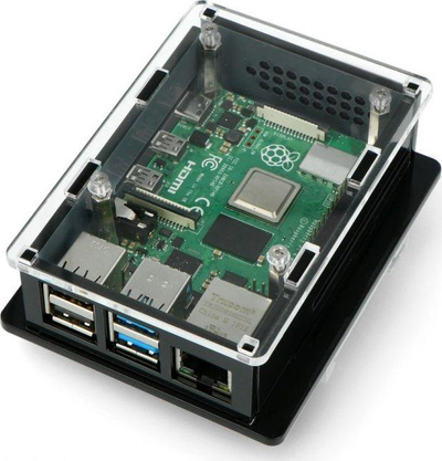 Kuti mbrojtëse Gravlaser Box V2 për Raspberry Pi 4B, montim në shinë DIN 50 mm, akrilik transparent i zi
