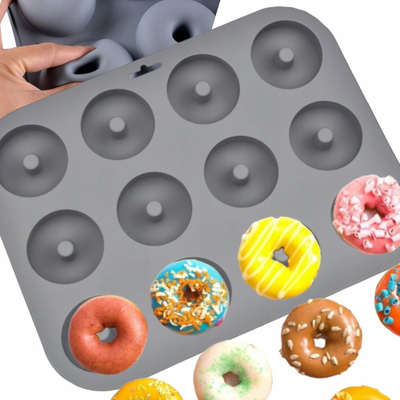 Kallëp silikoni për donuts, 12 vende, ngjyrë shumëngjyrëshe