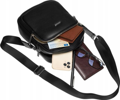 Çantë shpatulle David Jones Messenger, lëkurë ekologjike, për burra, e zezë