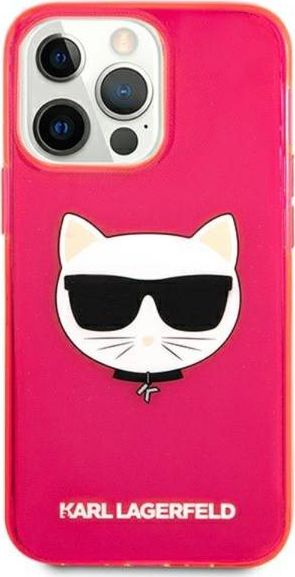Заштитна маска за телефон Karl Lagerfeld Choupette Head за iPhone 13 Pro, TPU, флуо розова