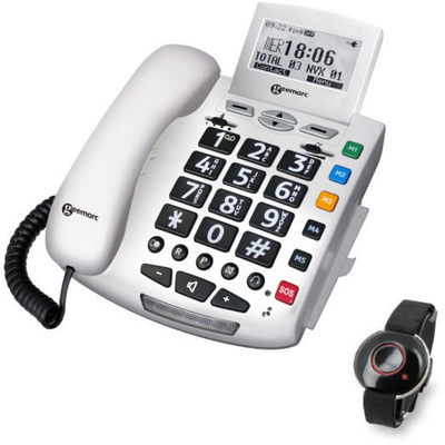 Telefoni fiks me kabllo Geemarc Telecom Phone 3521350007947, me butona të mëdhenj, ekran LCD, i bardhë