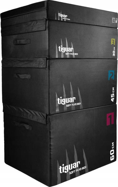 Kuti pliometrike Tiguar Plyo Soft Box V2 TI-PSB030V2, 30 cm, shkumë me densitet të lartë, shumëngjyrëshe