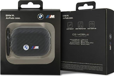 Këllëf BMW M Series Carbon Double Metal me unazë për AirPods Pro 2, i zi