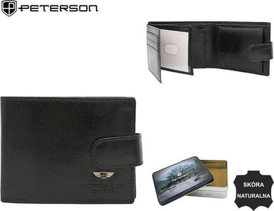 Portofol për burra Peterson, lëkurë natyrale, RFID blocking, i zi