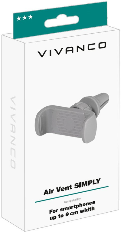 Mbajtëse telefoni Vivanco Air Vent Simply, që vihet te grila e ajrit, për smartphone deri 9 cm, gri