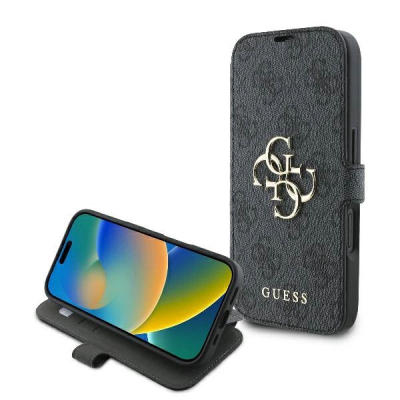 Mbulesë telefoni Guess GUBKP16S4GMGGR për iPhone 16 6.1", lëkurë eko, me xhepa kartash, e zezë