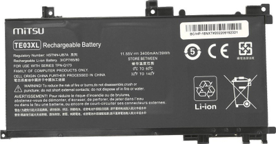 Bateri laptopi Mitsu për HP Omen edhe Pavilion, 3400mAh 39Wh, 11.55V, e zezë